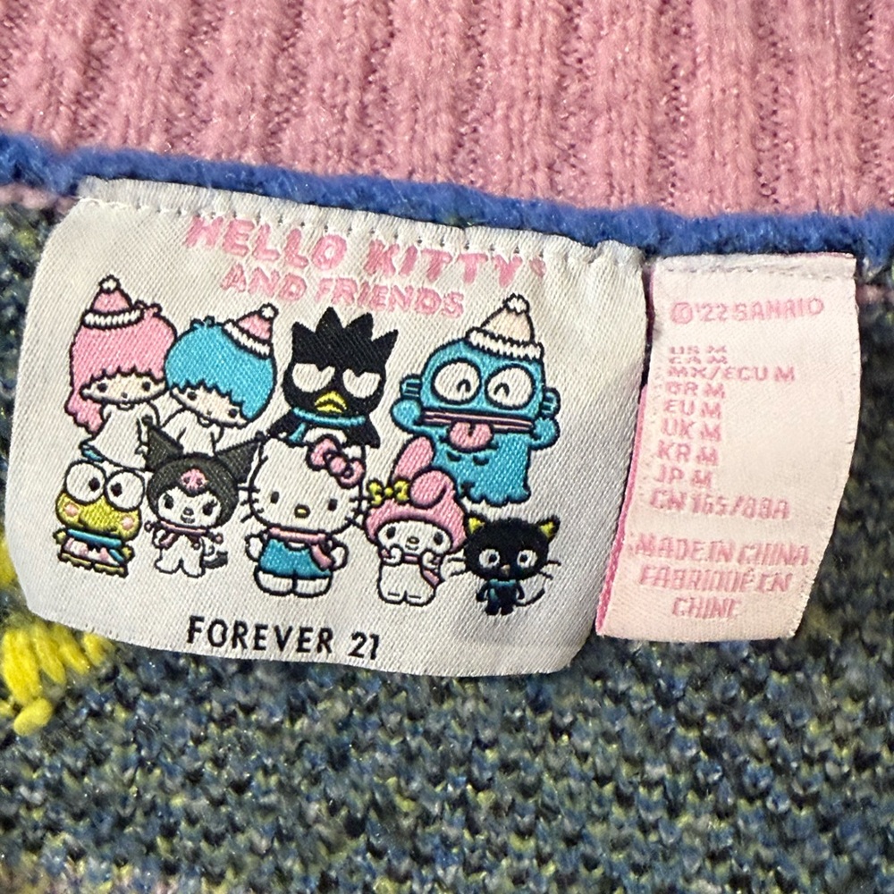 Sanrio Multicolor Hello Kitty & Chococat Knit Cardigan with Pink Trim - Picture 5 of 6
